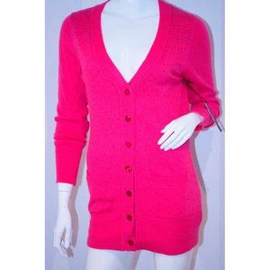 BCBG Max Azria CARDIGAN Button LONG Sweater FUSCHIA Ribbed WOOL Sequin M